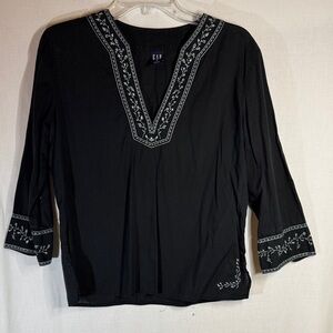 Vintage GAP Black Tunic with Light Blue Embroidery